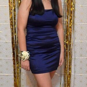 Emerald Sundae Deep Navy Blue Spaghetti Straps Satin Mini Dress Junior’s Medium